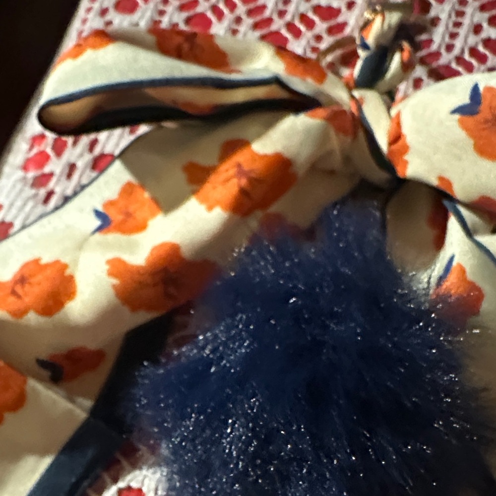 Floral with Blue pom-pom bag charm